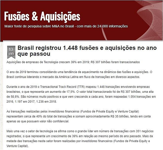 Brasil registrou 1.448 fuses e aquisies no ano que passou